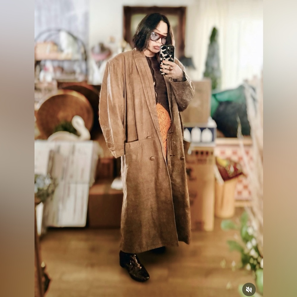 Vtg Learsi Brown Taupe SOFT Leather Full Length Coat 2X Great Condition